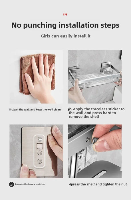 Easy Install Wall-Mounted No-Drill Bathroom Shelf